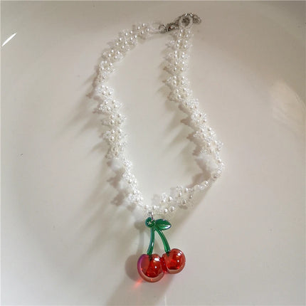 Kpop Boho Colorful Cherry Heart Star Pendant Peart Choker Necklace For Women Sweet Aesthetic Y2K Harajuku Jewelry Accessories