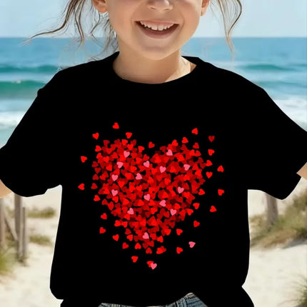 2026 Children's Clothing Girl T-Shirt Short Sleeve Child T-Shirt Vibrant Heart Graphic Casual Kids Summer Clothes Girl Top Tees
