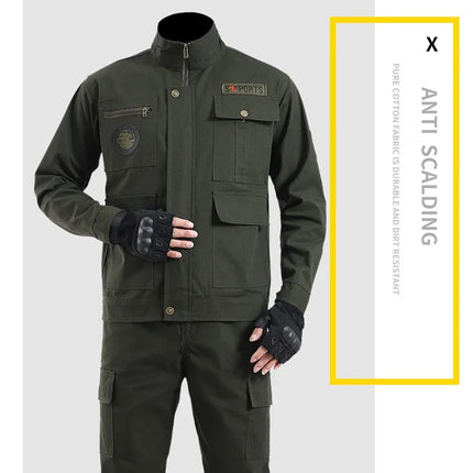 Thickened Work Uniform Set for Men Spring Autumn Auto Repair Welding Heat Resistant Wearable Labor Protection Clothing for Co...
