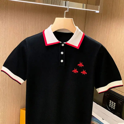 Summer Men Knitted Polo Shirts Short Sleeve Bees Embroidered Turn-down Collar T-shirts Tops Men Luxury High Standard Clothing