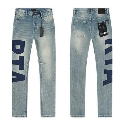 2026 RTA Men's Slim Fit Jeans Collection Distressed Ripped Paint Splatter Studded Patch Vintage Washed Streetwear Fashion Pants