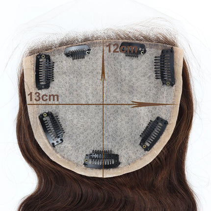 Body Wave Silk Base Lace Closure with Clips in 12x13cm Silk Top Peruvian Virgin Human Hair Topper Black Brown Hair Toupee