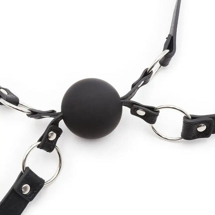 Adjustable PU Leather Sex Restraint Set with Double Silicone Ball Mouth Gag for Couples Gay Slave Mouth Gag with Belt