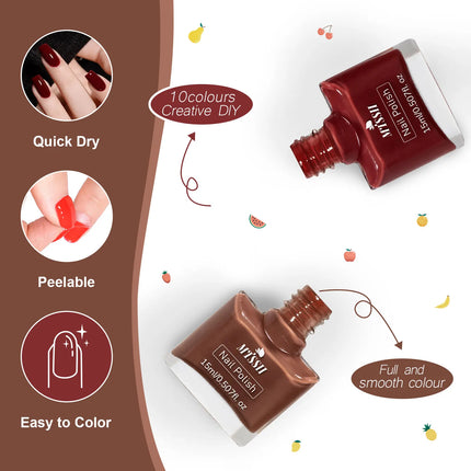 10pcs/set 15ml Water-Based Nail Polish Long Lasting Quick Drying No Need of Lamp to Cure Nail Supplies Vernis for Nails Manicure