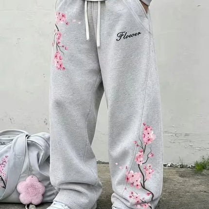 2026 Cherry Blossom Pattern 3D Printed Pants, Unisex Oversized Casual Sports Pants, Street Pants, Gothic Loose Fit