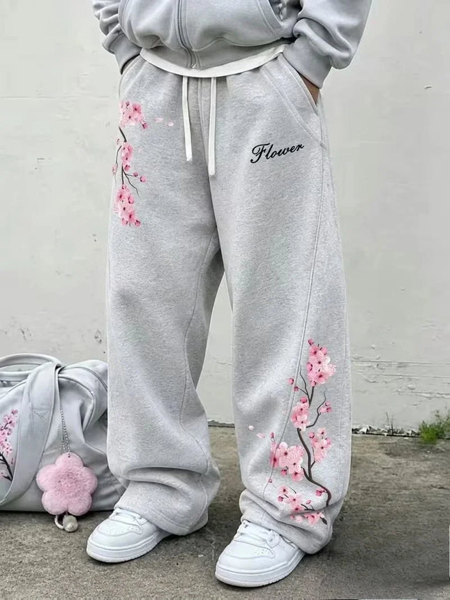 2026 Cherry Blossom Pattern 3D Printed Pants, Unisex Oversized Casual Sports Pants, Street Pants, Gothic Loose Fit