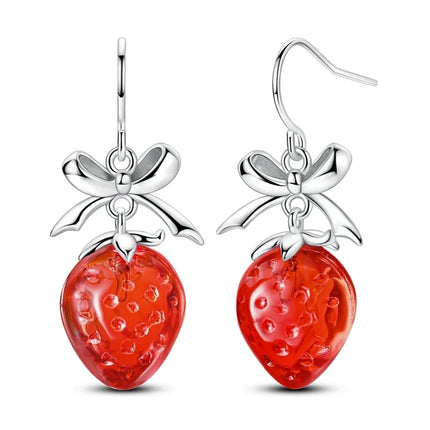 2025 New 925 Sterling Silver Earrings Simple Bow Strawberry Butterfly Hoop Stud Earrings for Wedding Party Women Jewelry Girls