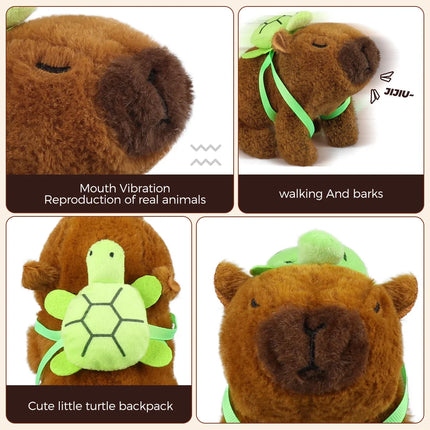 1Pc Simulation Electronic Plush Capybara Back Turtle Walking Sound Moving Mouth Doll Pet Toys For Birthday Gift