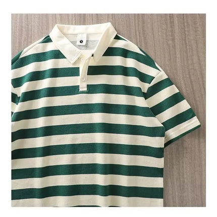 Japanese Sle Striped  irt ort Sve Loose Casual Loose Collar Base irt Heavy T-irt Trendy Brand Breathable
