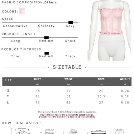 Nibber Folds Sexy Fishbone Strapless Tops Patchwork See Through Skinny Summer Backless Daily Street Versatile Sweet Clothes