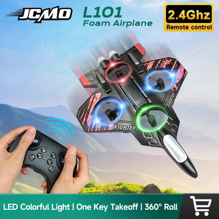 JCMO L101 RC Foam Airplane 2.4Ghz RC Fighter Stunt Tumbling Helicopter with LED Colored Lights Airplane Model Toy For Kids Gift