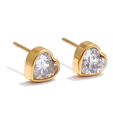 Yhpup Delicate AAA Bling Cubic Zirconia Heart Love Stud Earrings Valentine's Day Gift High Quality Stainless Steel Daily Jewelry
