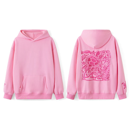 Combhasaki Women Y2K Turtle Embroidered Long Sleeve Hooded Sweatshirt with Kangaroo Pocket Drop Shoulder Loose Fit Pullover Tops