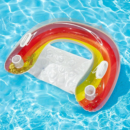 1pc Inflatable U-Shaped Rainbow Glitter Toy ,Water Lounger Sofa, Foldable Floating Bed, Suitable For Pool Party,gift,outdoor