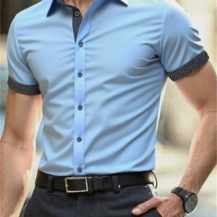 Men's short-sleeved shirt summer slim casual dress light and thin elastic no iron business shirt fashion luxury all seasons