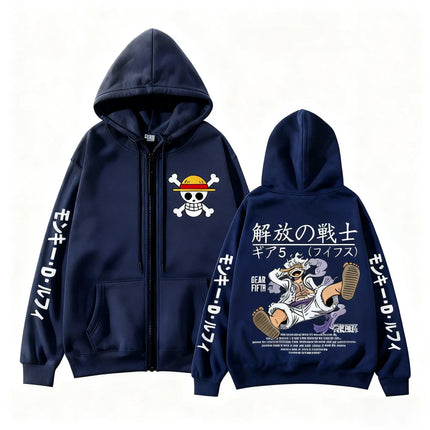 Monkey D Luffy Gear 5 One Piece Anime Zip Up Hoodie Men Women 2026 New Cartoon Print Sweatshirt Unisex Streetwear Casual Jacket