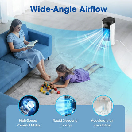 Mini Fan, Portable USB Air Conditioner for Home, Office, Cold Air Cooling Fan, Humidifier, LED Night Light, 6-speed Mute Fan