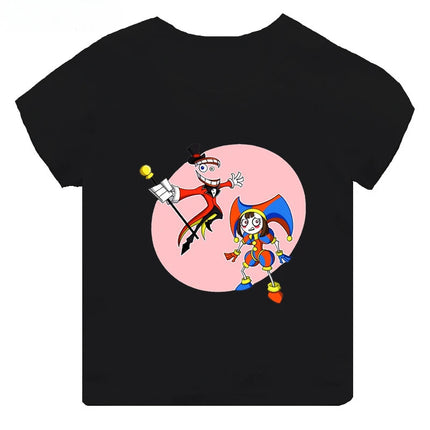 Hot Sale The Amazing Digital Circus Print Kids T-shirt Girls Clothes Baby Boys Black Short Sleeve Cotton T Shirt Children Tops