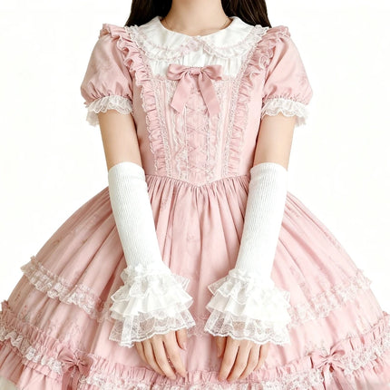 Lace Ruffles Cuff Long Elastic Lolita Knitted Lace Sleeves Arm Covers Wrist Cuffs Winter Sweater Decorative Sleeves