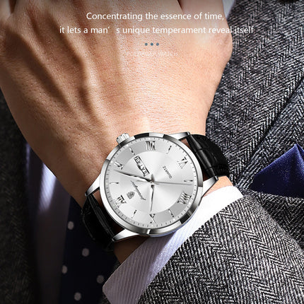 POEDAGAR Classic Luxury Men's Wristwatch Date Week Leather Business Man Watch Waterproof Luminous Fashion Quartz Watches For Men