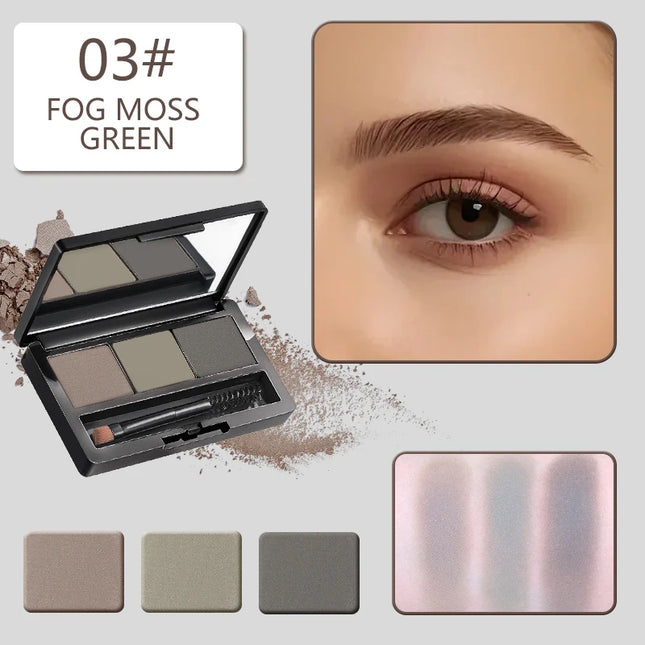 3-Color Eyebrow Powder Palette Set with Applicator Brush, Waterproof and Sweat-Resistant Eyebrow Powder, Long-Lasting
