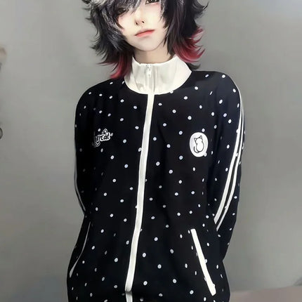 Cute Dot Sweet Sweatshirts Women Loose Cartoon Striped Kawaii Hoodies Japan Long Sleeve Stand Collar Preppy Style Outwear Tops