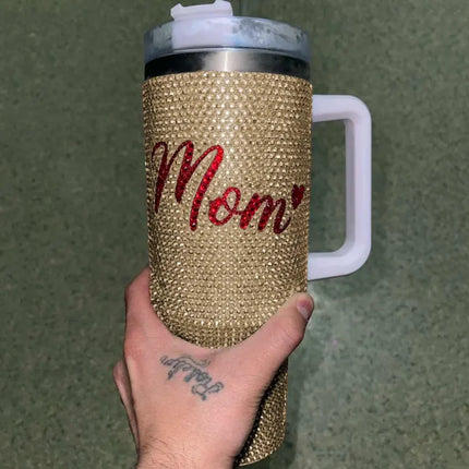 40Oz Stainless Steel Tumbler with Straw Mother's Day Gift Handmade Rhinestone Water Bottle Tumbler Luxury Bling Thermos Bottle