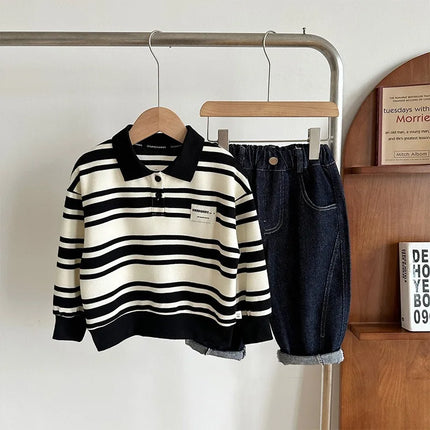 Kids Boys Lapel Long Sleeve Stripe T-Shirt Tops Boys Spring Autumn Children's Casual Polo Shirt Clothing for Boys Clothing