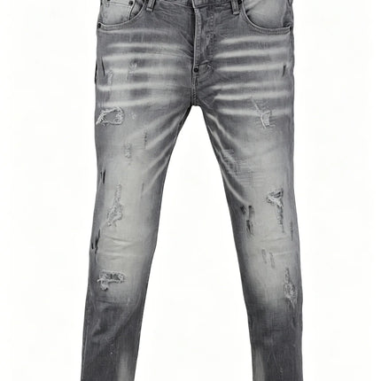 6058 Four Seasons New Men's Wash Grinding Hole Patch Paint Splash Ink Micro-bullet Leg Grey Jeans for Men
