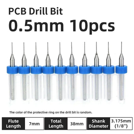 PCB Drill Bit 10pcs Tungsten Steel Micro Diameter Drill Bit Set 1/8 "Fixed Handle Mini Cnc Drill Bit 0.1-3.175mm