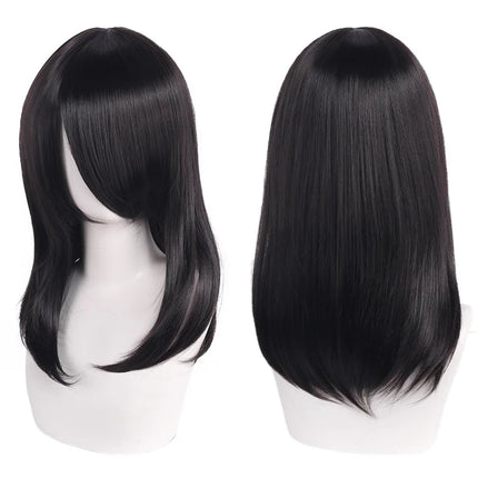 High Quality 40cm Medium Cosplay Wig With Bang Black Blond Pink Red Blue Purple Heat Resistant Synthetic Hair Wigs