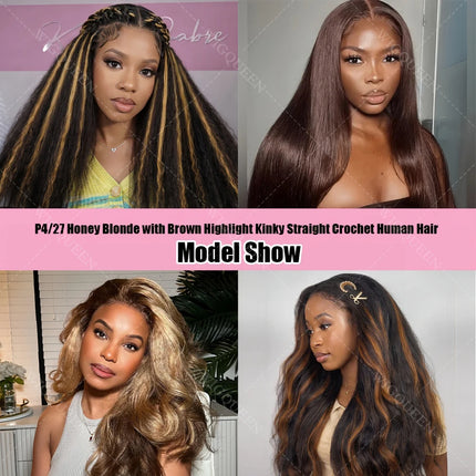Kinky Straight Crochet bundles Human Hair Extensions 5pack/300g Miracle Knots #4 Chocolate Brown Yaki Straight Feather Bulk Hair