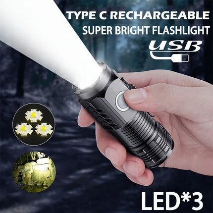 Mini 3LED Flashlight With Pen Clip，Night Walking, Portable Brightness,Rechargeable Waterproof Emergency Spotlight Outdoor Torch