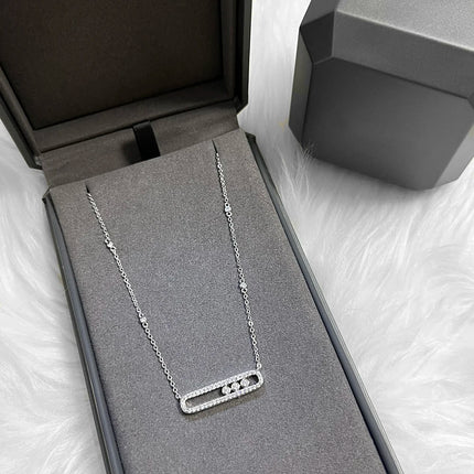 Luxury sliding lucky bead necklace with 925 stainless steel three-diamond pendant, women's jewelry.