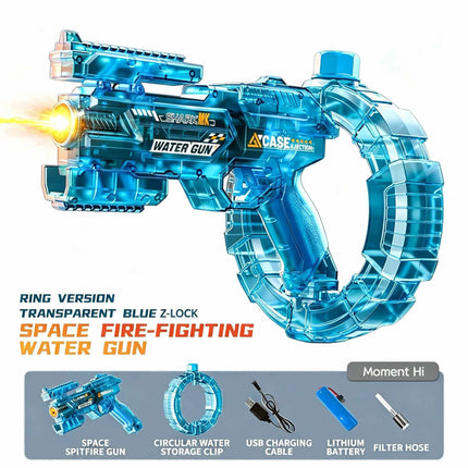Space Electric Water Gun Energy Ring Burst Transformation LED Lights Large Capacity Full Auto Continuous Fire Squirt Gun Toy