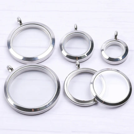 1Pc Stainless Steel Openable Glass Coin Bezel Cremation Urn Locket Pendant Round Reliquary Picture Medaillon кулон Jewelry