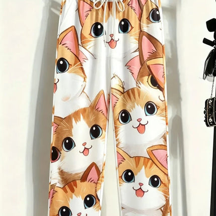Men's cute and adorable printed casual pants, loose drawstring style, fun design, suitable for summer holidays,  and home wear