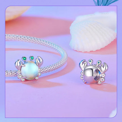 BAMOER 925 Sterling Silver Dreamy Ocean Series Dazzling Crab Beads Seahorse Pendant Charms for Women Bracelet and Necklace DIY