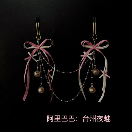 Ribbon Bow Nipple Clamps Bell Reast Punishment SM Training Erotic Collar and Chain Nipple Restraints Adult Game Flirting Sex Toy