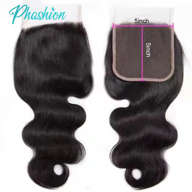 Phashion 26 Inch 4x4 5X5 Body Wave Lace Closure Only Pre Plucked Swiss Transparent 100 Remy Human Hair For Black Women Full Soft