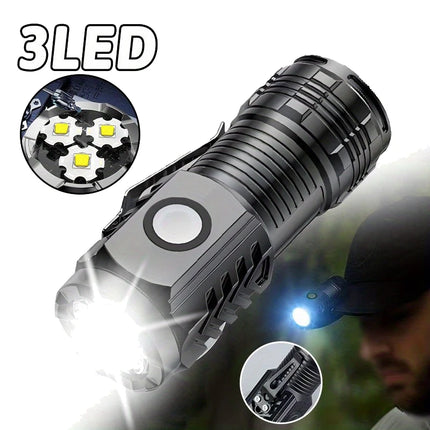 3LED Super Bright Flashlight Portable Mini Burst Flash Torch USB Rechargeable Outdoor Emergency Spotlight with Pen Clip Lantern
