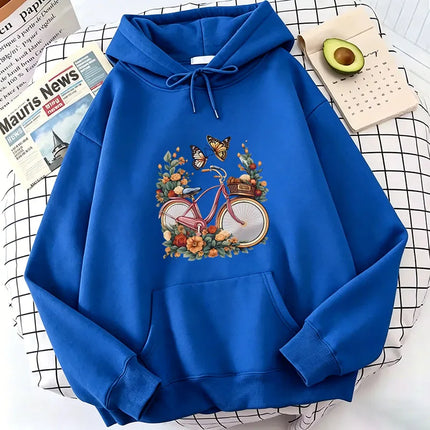 Retro Floral Butterfly with Bicycle Casual Hoodies Sweatshirts Men Women Tops 90s Harajuku Hoodie Sweatshirt