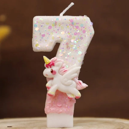Happy Birthday Candles Pink Unicorn 4 Year Baby Candle Decoration For Cake Glitter Birthday Candle Party Anniversary Decorate