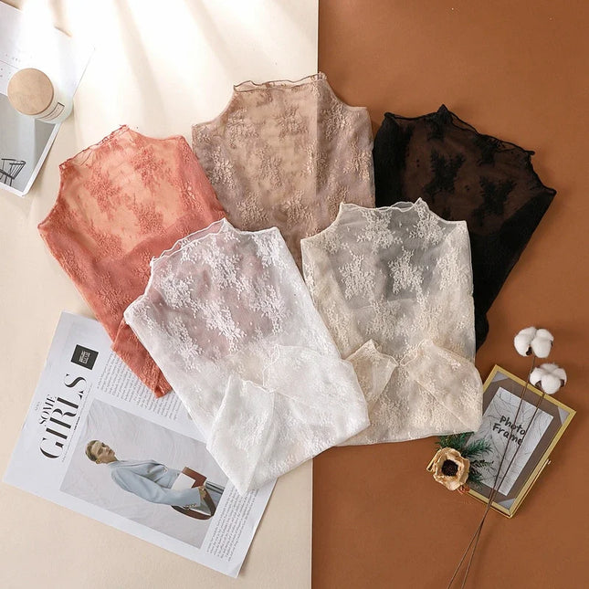 Trendy Sexy Women Mesh T-Shirts Transparent Lace Blouse Long Sleeve See Through Tops for Women O Neck Sheer Tees Body Crop Top