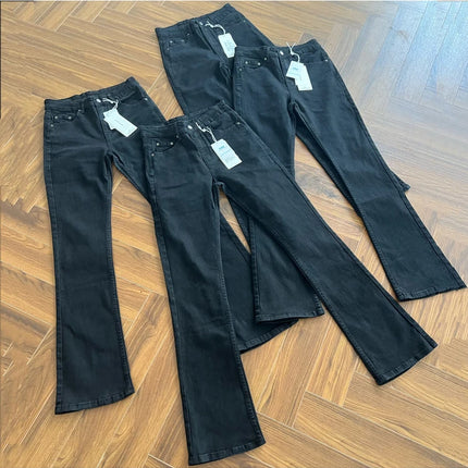Slim Fit Men's Jeans mid Waist Washed Black Heavyweight Flared Casual Fashion Autumn Season Zipper Closure Classic Clean Fit