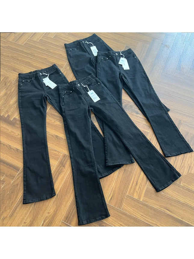 Slim Fit Men's Jeans mid Waist Washed Black Heavyweight Flared Casual Fashion Autumn Season Zipper Closure Classic Clean Fit