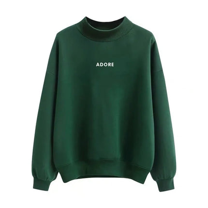 Women's Fce-Lined Hoodie Loose Fit High Ne Letter Print Top Korean Sle Autumn Winter New Arrival Student Faion