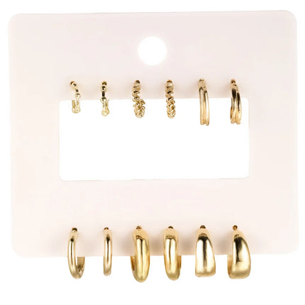 Metallic C Shape Textured Hoop Earrings Vintage Twist Women Accessories