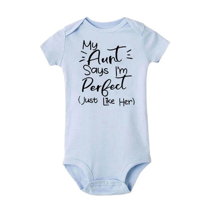 My Aunt Says I'm Perfect Letter Printed Infant Toddler Jumpsuit Summer Newborn Bodysuits Funny Auntie Baby Clothes Shower Gifts