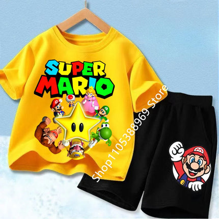 Super Marios Printed Kids Tracksuit Set Short Sleeve T Shirt & Loose Shorts 2PCS Casual Outfit For Boys And Girls Age 3-12